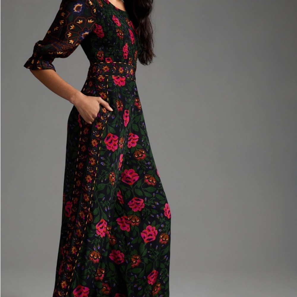 Farm Rio Anthropologie Smocked Floral Jumpsuit